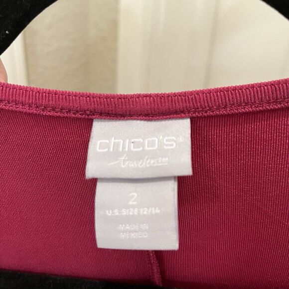 Chicos Size 2 Travelers Pink Wine Asymmetrical V Neckline 3/4 Sleeves Top 12/14 - Picture 4 of 9